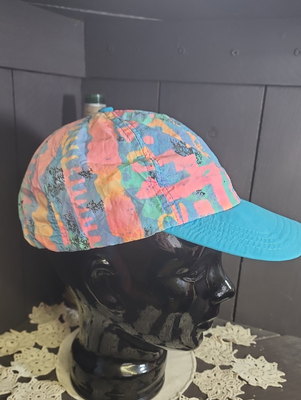 Y2k Colorful Abstract Print Baseball Cap with Teal Brim